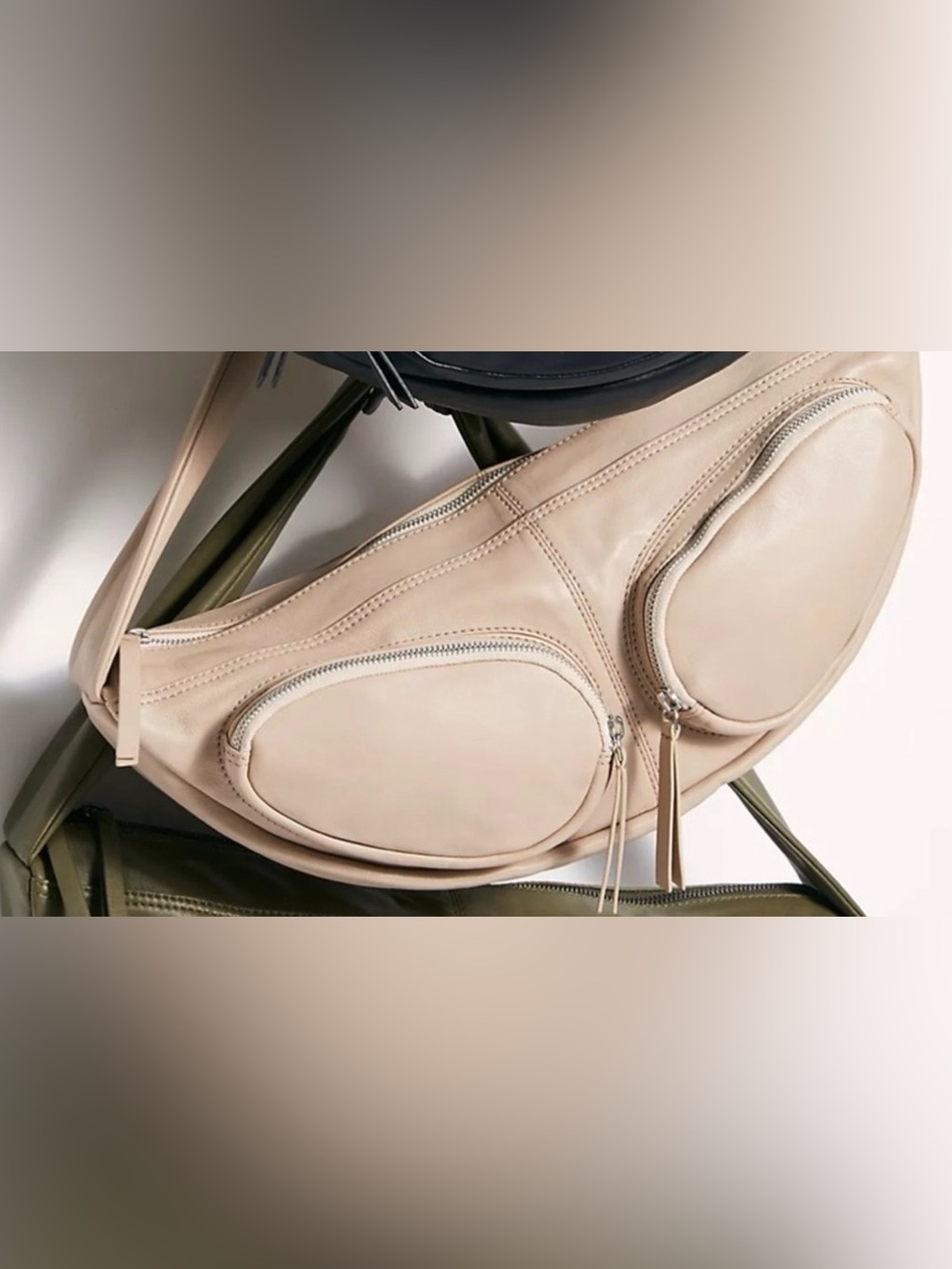 Free People Kaia Soft Cream Leather Sling Crossbody Bag with Knot Detail - Picture 2 of 10
